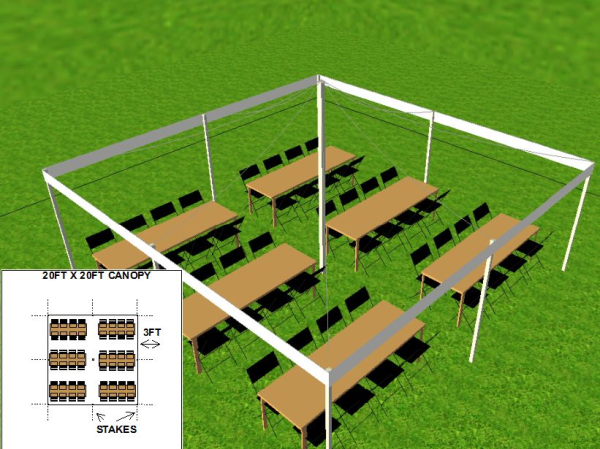 20 by 20 foot Tent Layout for Graduation
