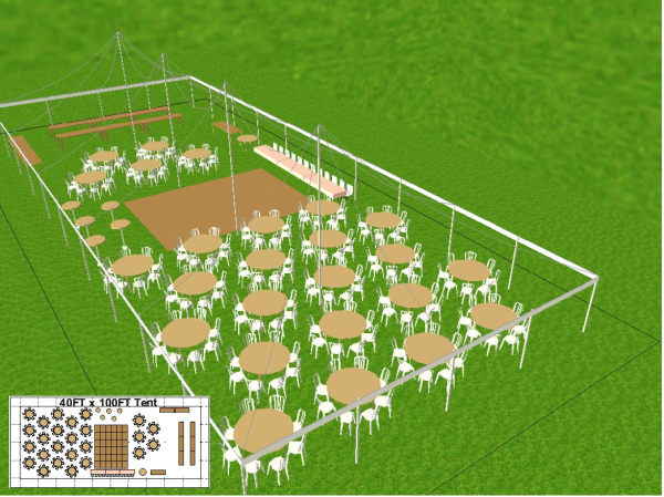 40 by 100 foot Dance Tent Layout