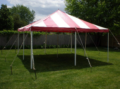 20 by 20 foot canopy  with round tables