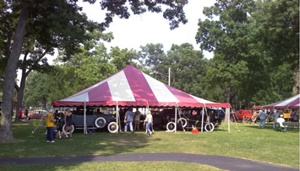 Red striped event tent rentals Wisconsin