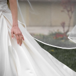 Bride in wedding gown at backyard wedding in Wisconsin